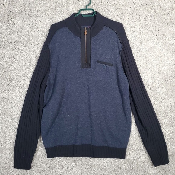 Johnnie-O Mens Wool Sweater Size Large Blue Quarter Zip Ribbed Pullover Preppy - Picture 1 of 11